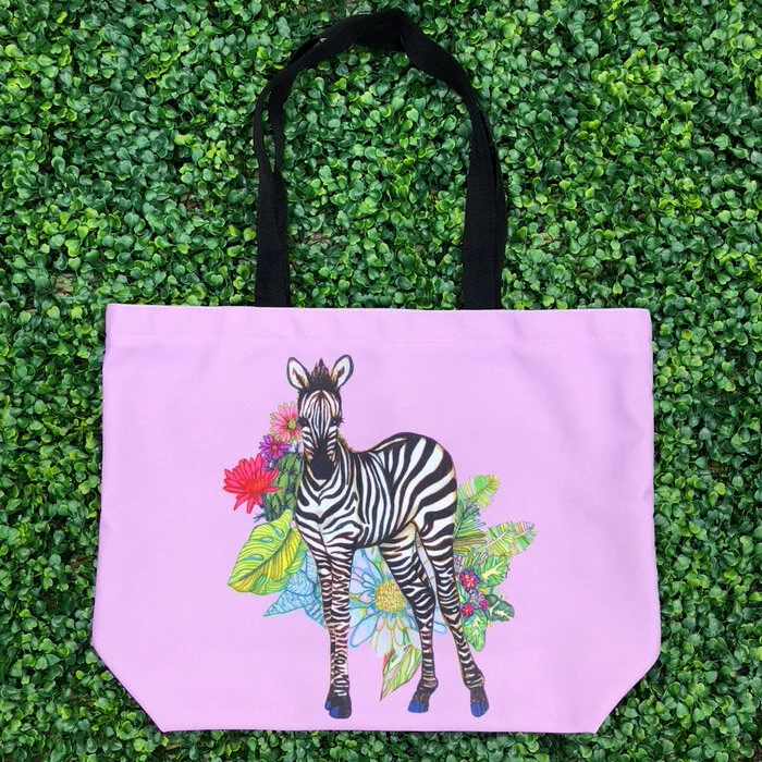 Zebra Tropics Lilac Tote Bag Botanical Art